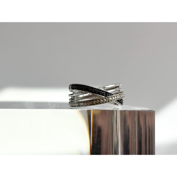 CZ & Black Spinel Multi Shanked Unusual 925 Sterling Silver Vintage Ring - sz 7 - Picture 12 of 13